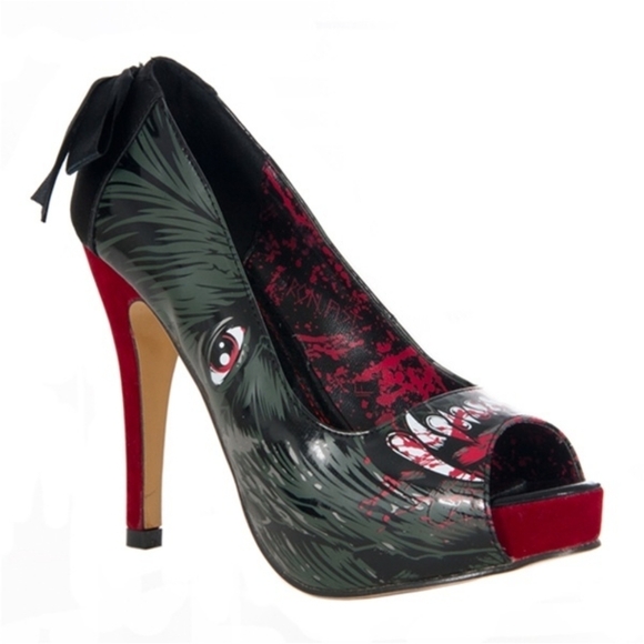IRON FIST Wolfbeater Womens Patent Platform Stiletto Heels - Black + Red Size 5 - Picture 1 of 9